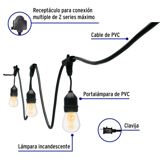 Serie de luces incandescentes de 14.6 m con 24 lámparas para exterior