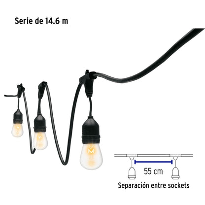 Serie de luces incandescentes de 14.6 m con 24 lámparas para exterior