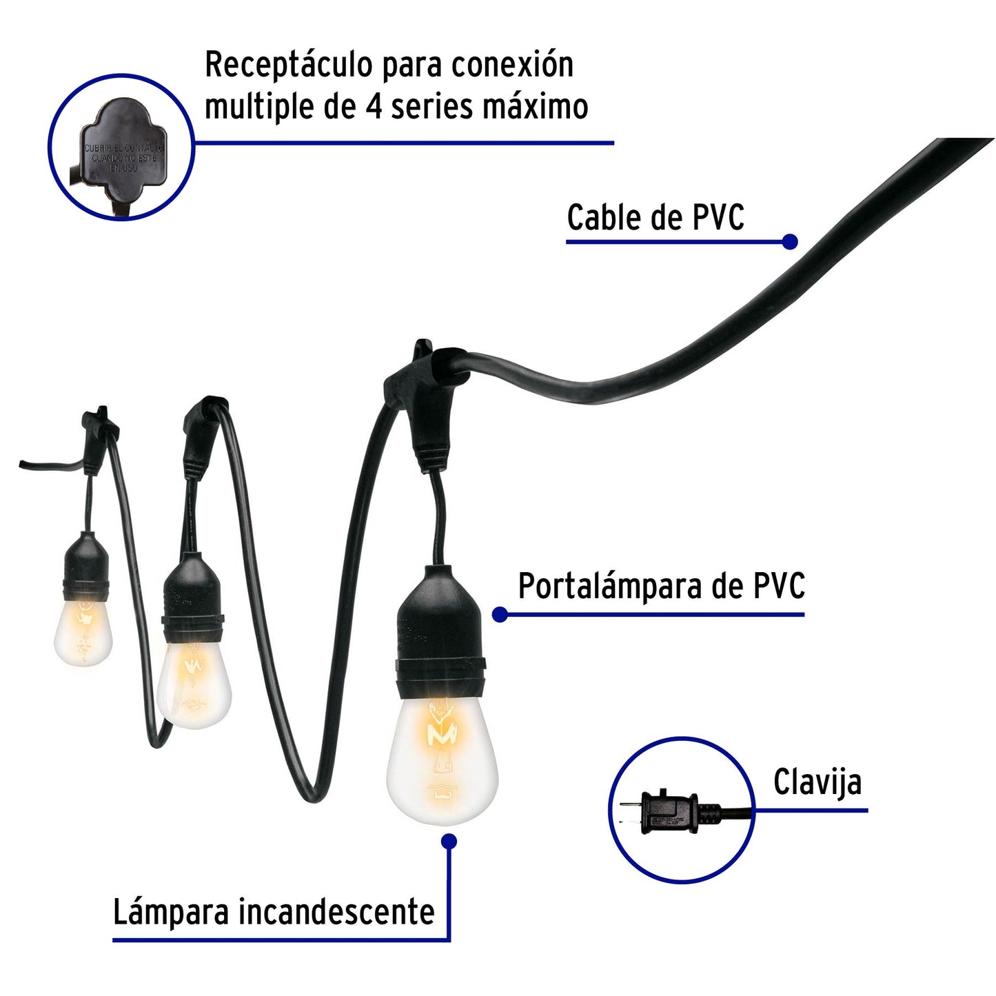 Serie de luces incandescentes de 7.3 m con 12 lámparas para exterior