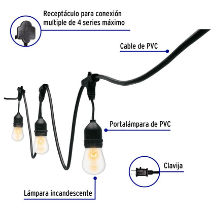 Serie de luces incandescentes de 7.3 m con 12 lámparas para exterior