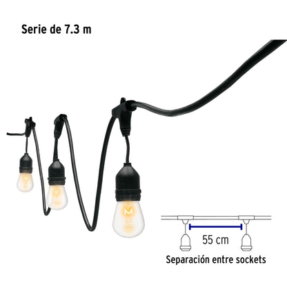 Serie de luces incandescentes de 7.3 m con 12 lámparas para exterior