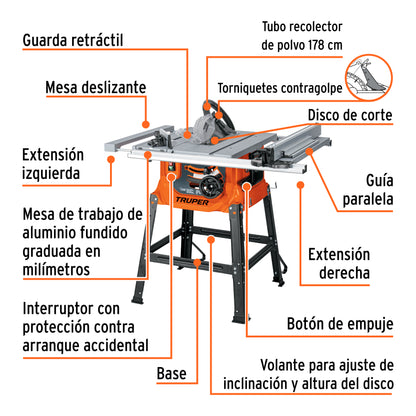 Sierra de mesa 10 pulg 2-1/2 HP (1900 - SKU 101796