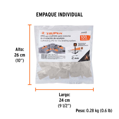 Bolsa c/100 anclas curvas de 2mm para nivelación de azulejos · vista 4