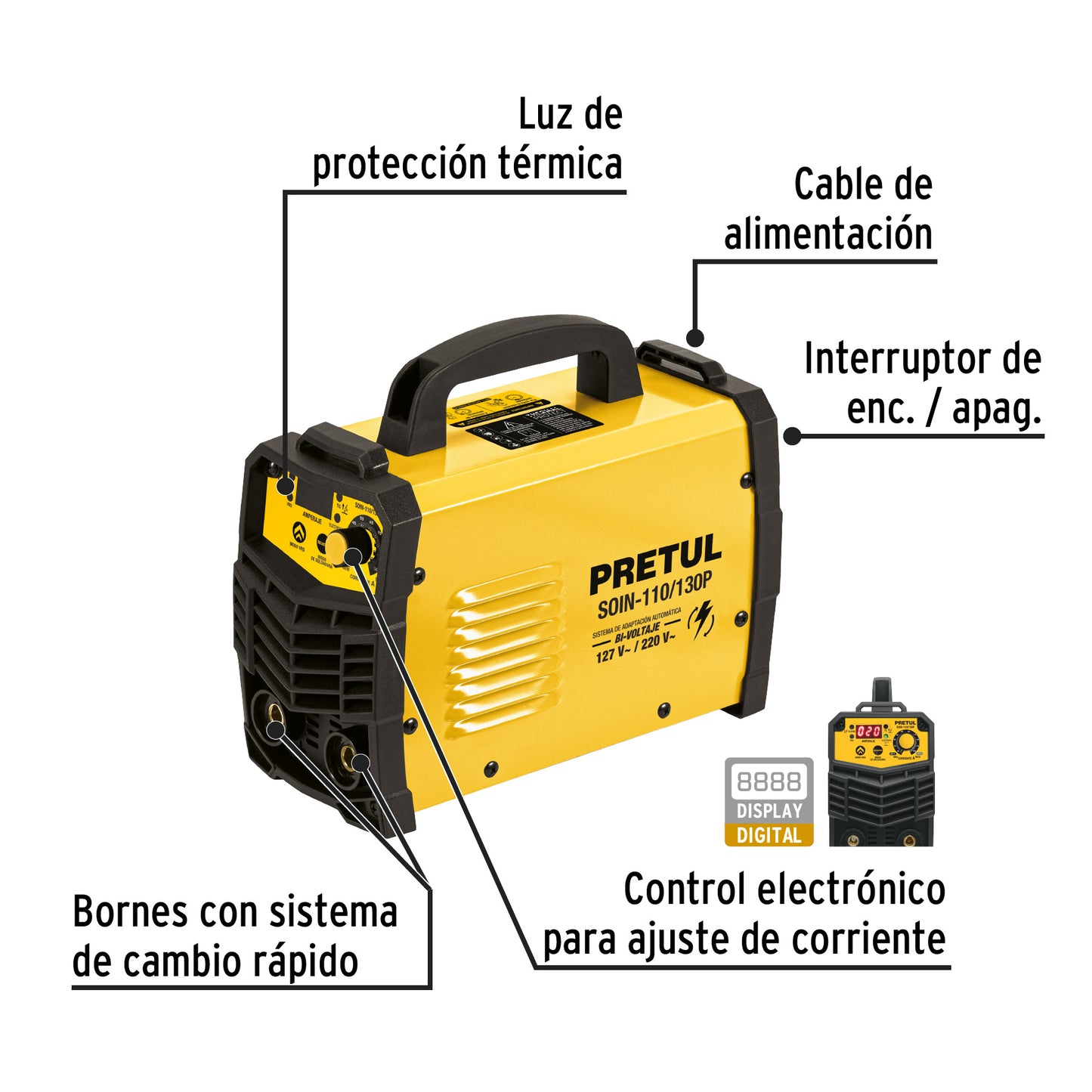 Soldadora inversora 130A bi-voltaje 127/220V Ligera compacta