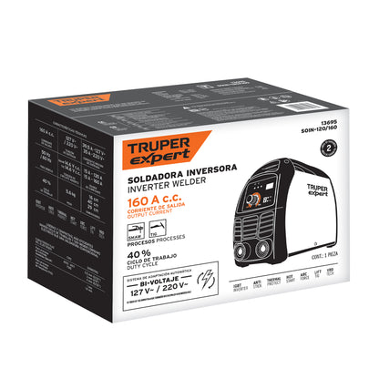 Soldadora inversora de 160 A Bi-voltaje 127/220 V con display digital y función TIG