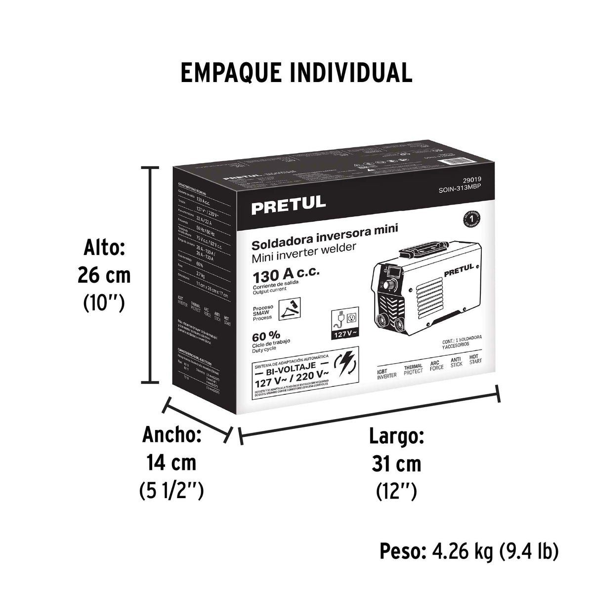 Mini soldadora inversora 130A, Bi-Voltaje, Serie 300 · vista 8