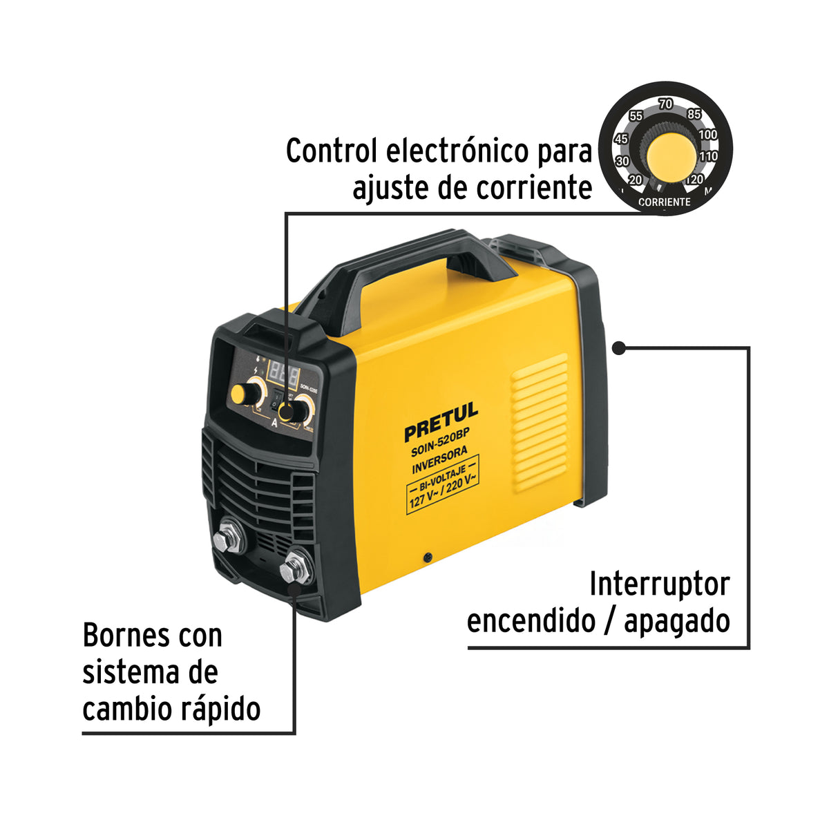 Soldadora inversora 200A, bi-voltaje, Serie 500 · vista 2