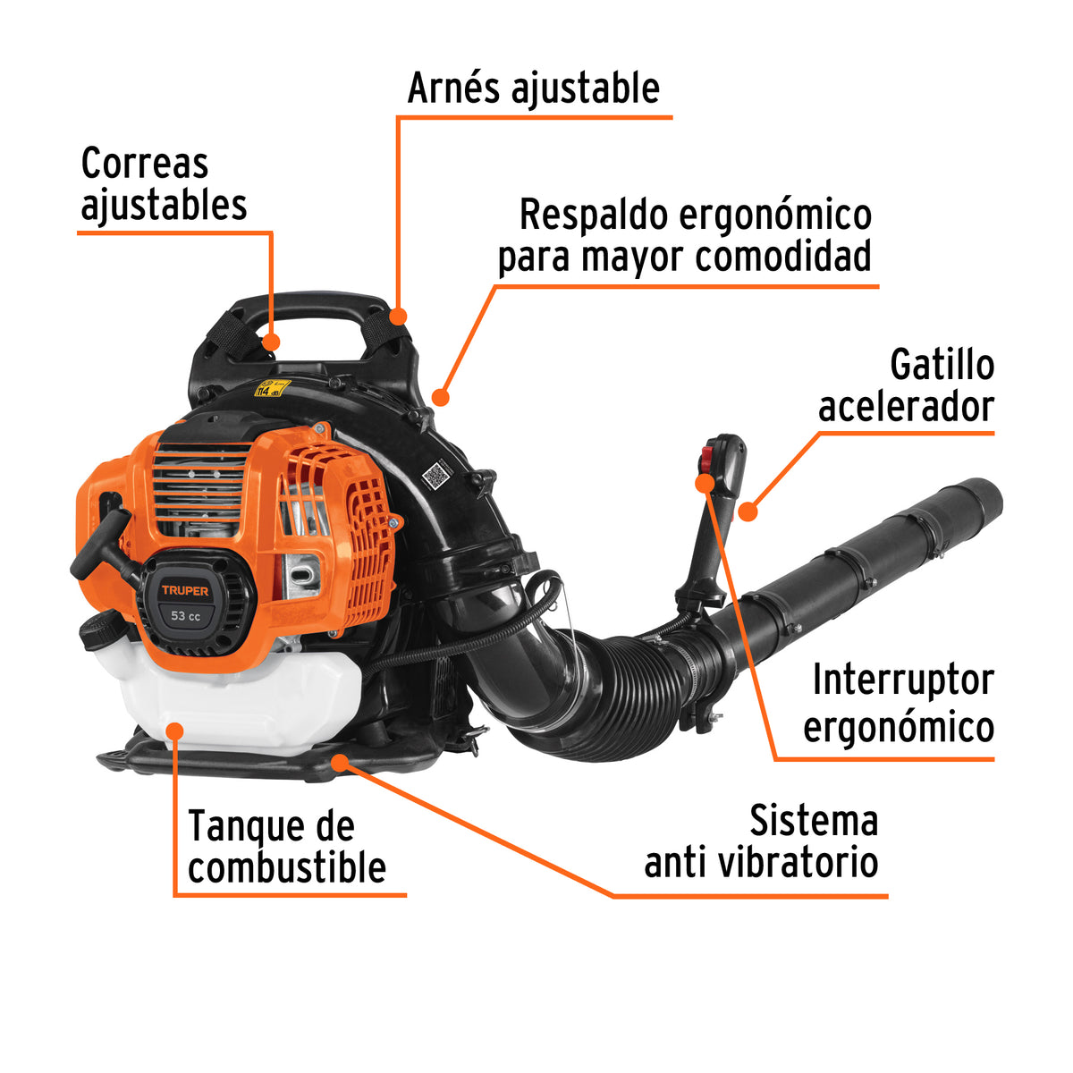 Sopladora con motor de 53cc a gasolina, tipo mochila · vista 2