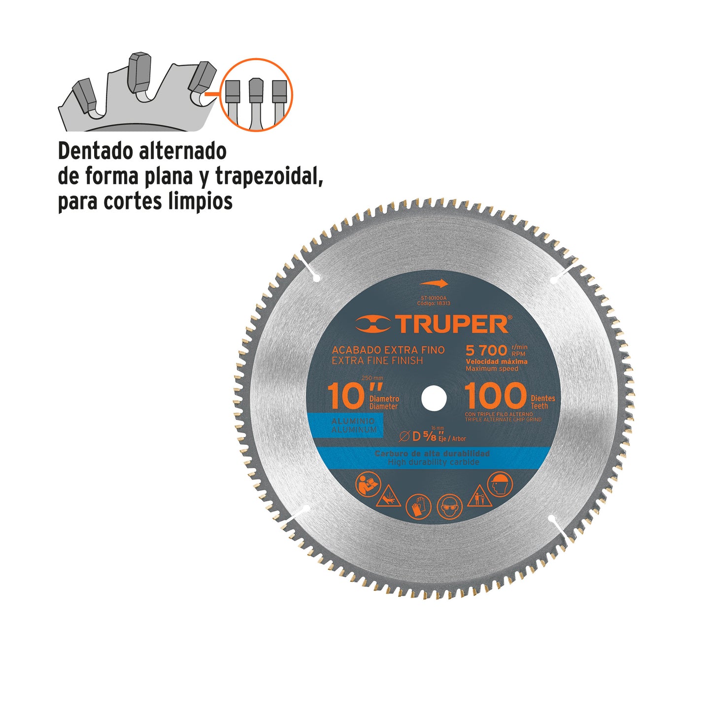 Disco sierra para aluminio de 10 pulgadas con 100 dientes y centro de 5/8 pulgadas