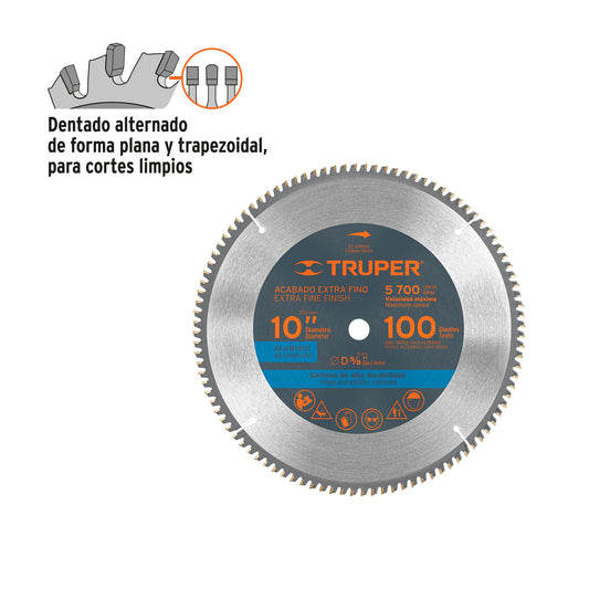 Disco sierra para aluminio de 10 pulgadas con 100 dientes y centro de 5/8 pulgadas