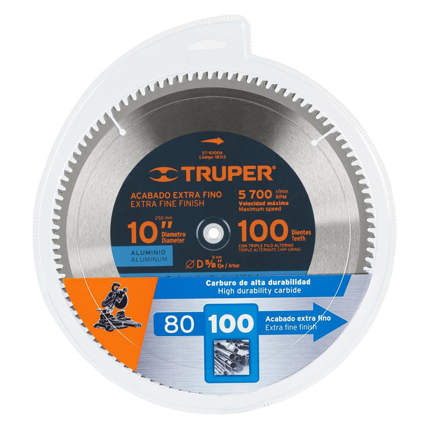 Disco sierra para aluminio de 10 pulgadas con 100 dientes y centro de 5/8 pulgadas