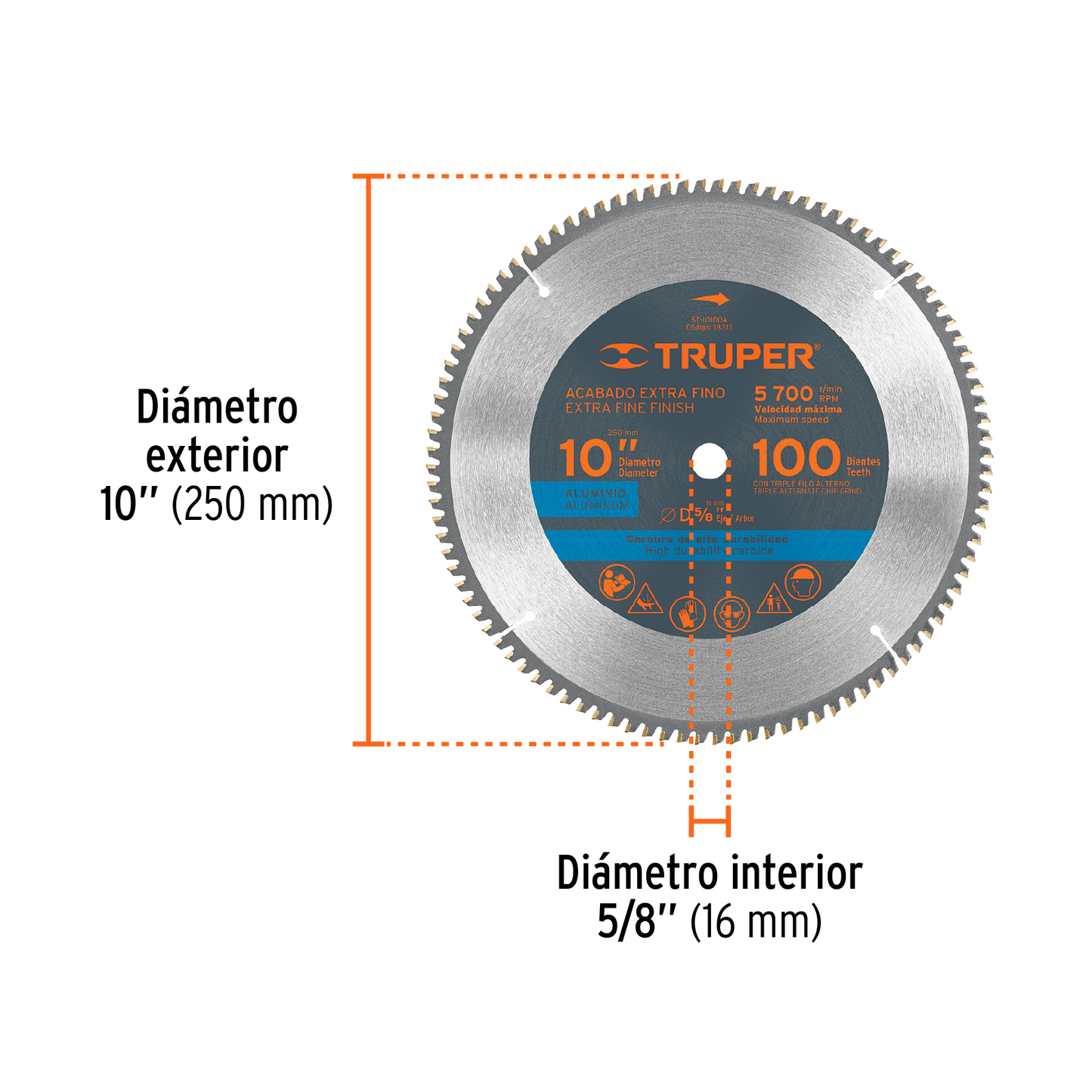 Disco sierra para aluminio de 10 pulgadas con 100 dientes y centro de 5/8 pulgadas