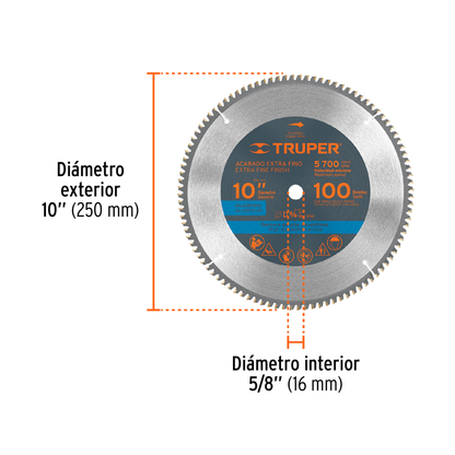 Disco sierra para aluminio de 10 pulgadas con 100 dientes y centro de 5/8 pulgadas