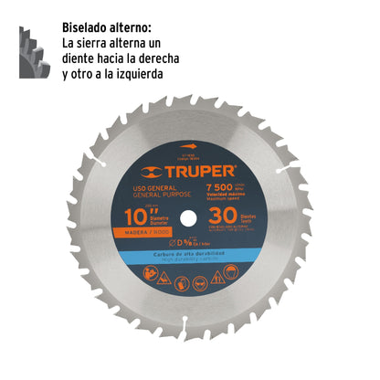 Disco de sierra de 10 pulgadas con 30 dientes de carburo y centro de 5/8 pulgadas