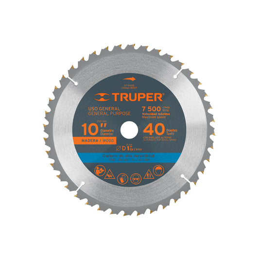 Disco sierra para madera de 10 pulgadas con 40 dientes y centro de 1 pulgada
