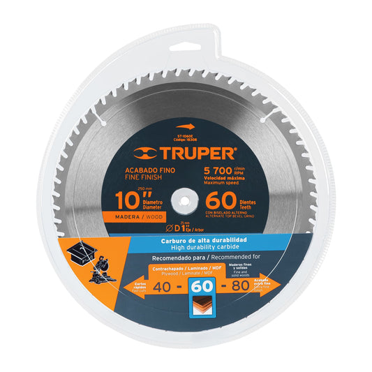 Disco sierra para madera de 10 pulgadas con 60 dientes y centro de 1 pulgada