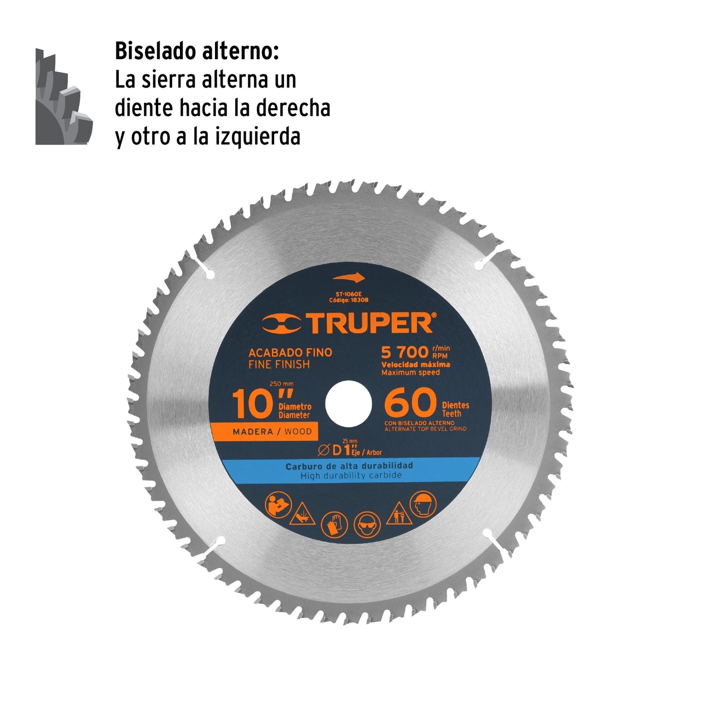 Disco sierra para madera de 10 pulgadas con 60 dientes y centro de 1 pulgada