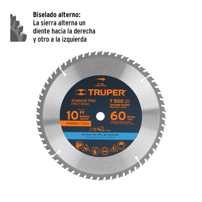 Disco de sierra de 10 pulgadas con 60 dientes de carburo y centro de 5/8 pulgadas