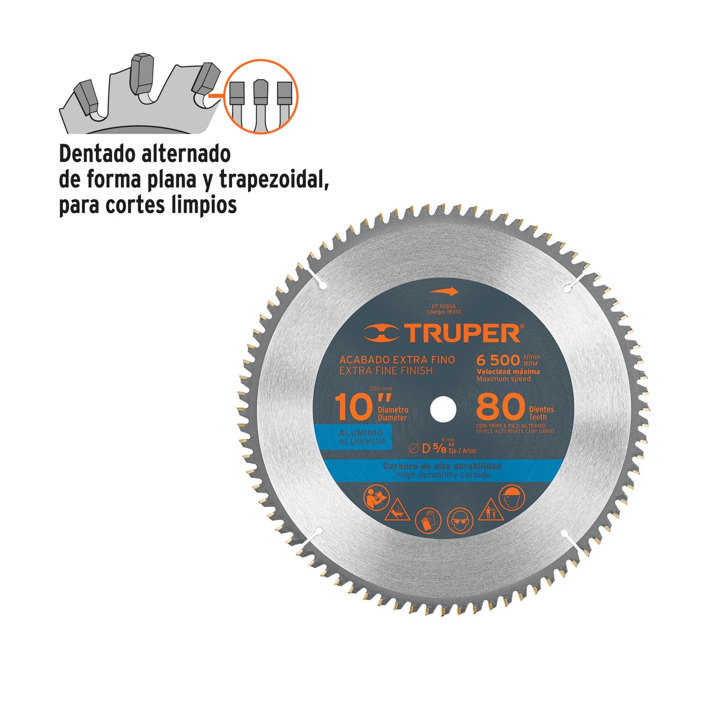 Disco sierra para aluminio de 10 pulgadas con 80 dientes y centro de 5/8 pulgadas