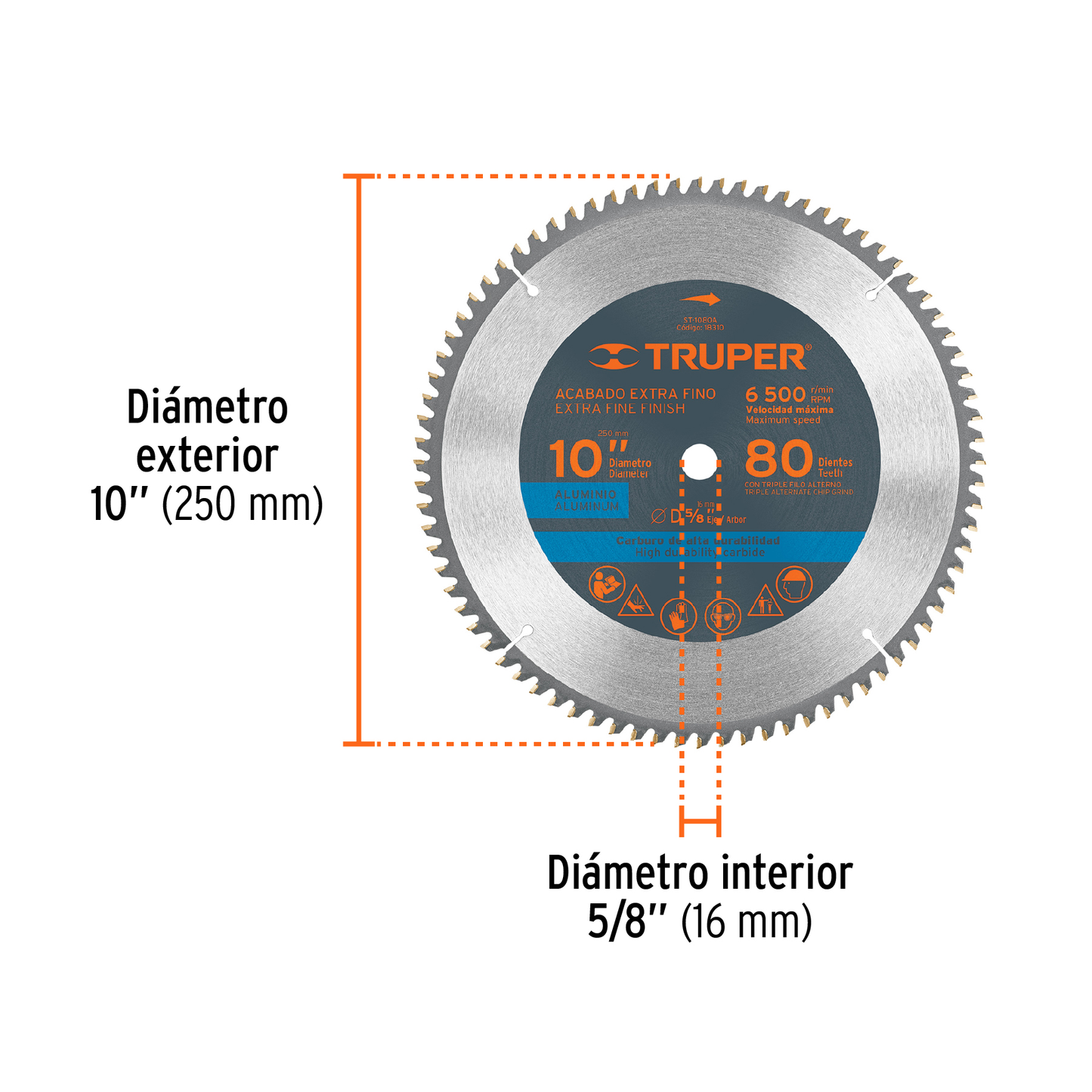 Disco sierra para aluminio de 10 pulgadas con 80 dientes y centro de 5/8 pulgadas