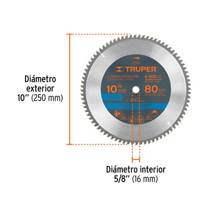 Disco sierra para aluminio de 10 pulgadas con 80 dientes y centro de 5/8 pulgadas