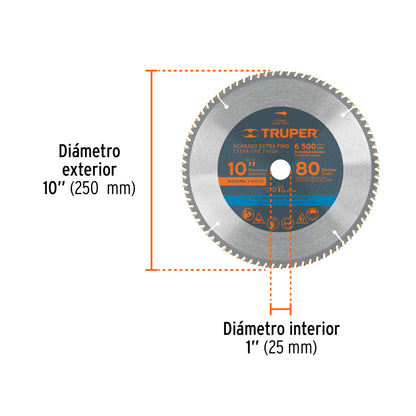 Disco sierra para madera de 10 pulgadas con 80 dientes y centro de 1 pulgada