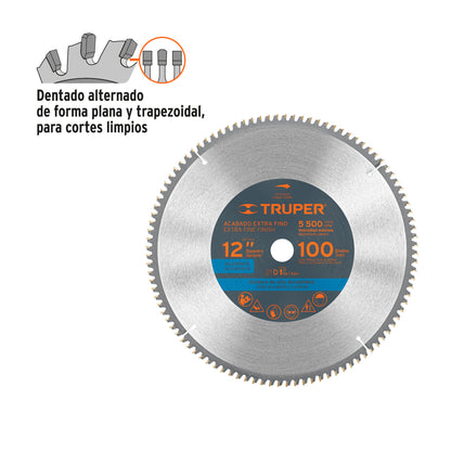 Disco sierra para aluminio de 12 pulgadas con 100 dientes y centro de 1 pulgada