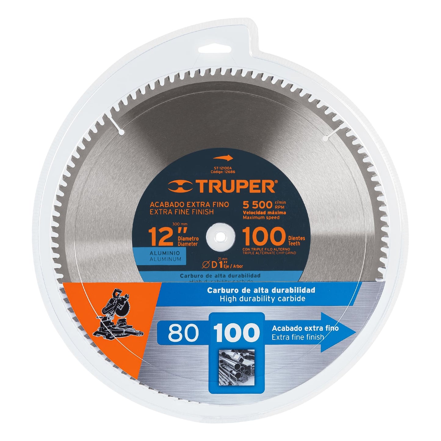 Disco sierra para aluminio de 12 pulgadas con 100 dientes y centro de 1 pulgada