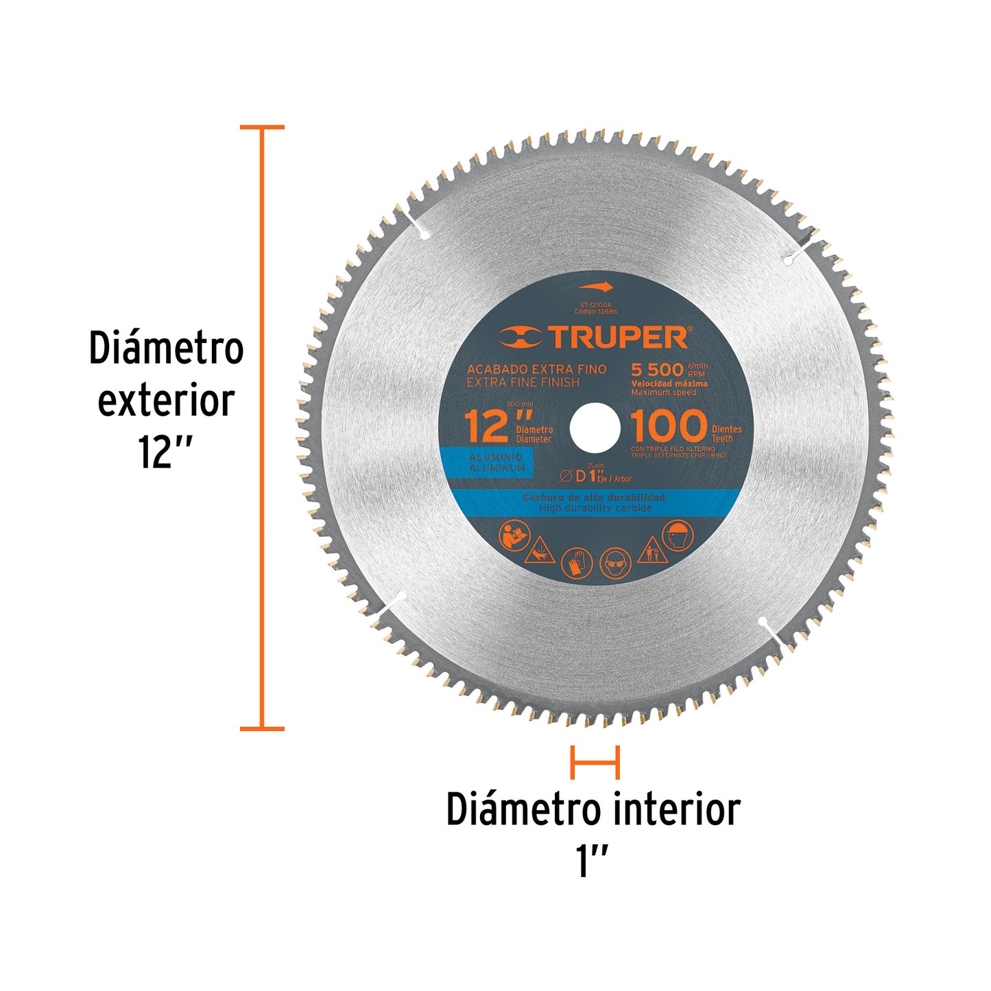 Disco sierra para aluminio de 12 pulgadas con 100 dientes y centro de 1 pulgada