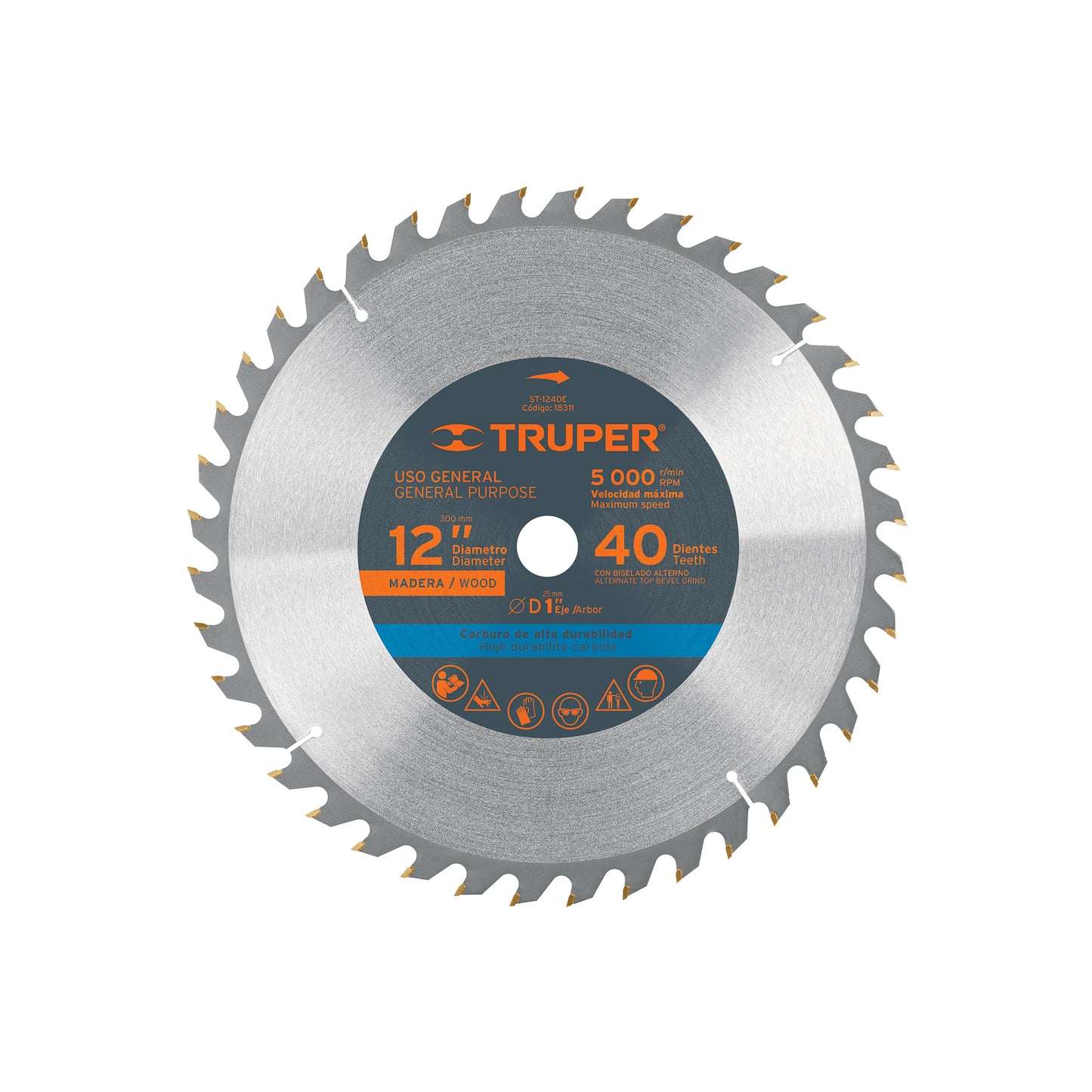 Disco sierra para madera de 12 pulgadas con 40 dientes y centro de 1 pulgada