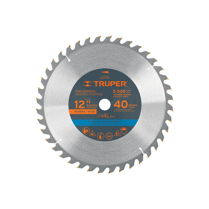 Disco sierra para madera de 12 pulgadas con 40 dientes y centro de 1 pulgada