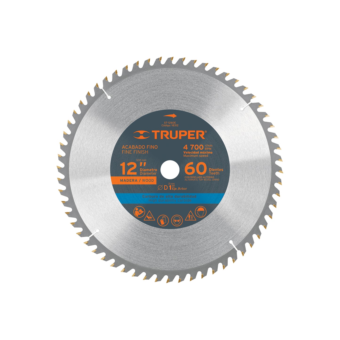 Disco sierra para madera de 12 pulgadas con 60 dientes y centro de 1 pulgada