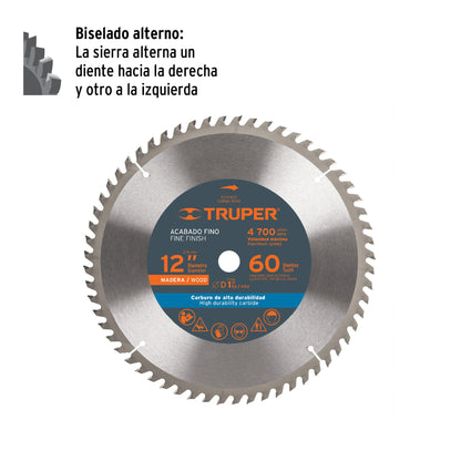 Disco sierra para madera de 12 pulgadas con 60 dientes y centro de 1 pulgada