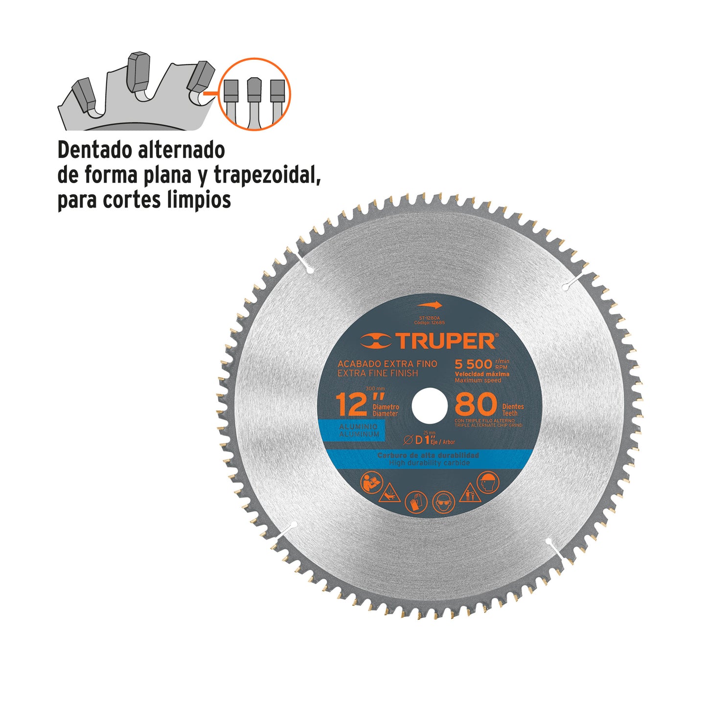 Disco sierra para aluminio de 12 pulgadas con 80 dientes y centro de 1 pulgada