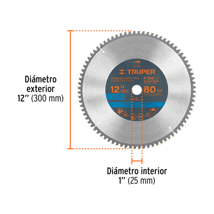 Disco sierra para aluminio de 12 pulgadas con 80 dientes y centro de 1 pulgada