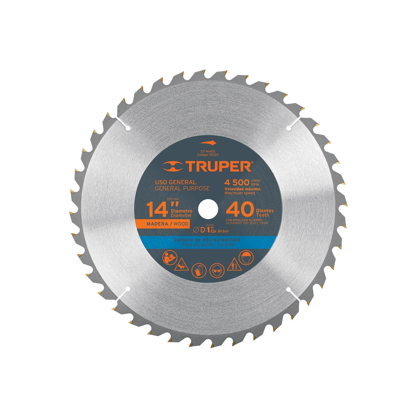 Disco sierra para madera de 14 pulgadas con 40 dientes y centro de 1 pulgada