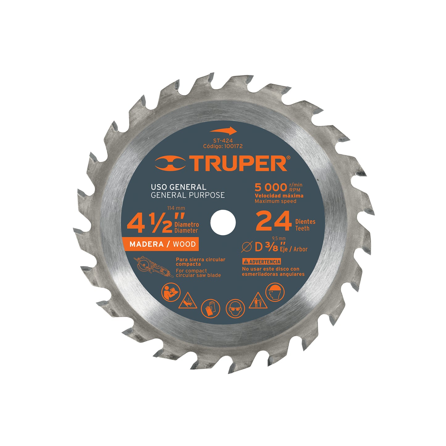 Disco sierra 4-1/2 pulg para madera 24 3/8 pulg - SKU 100172