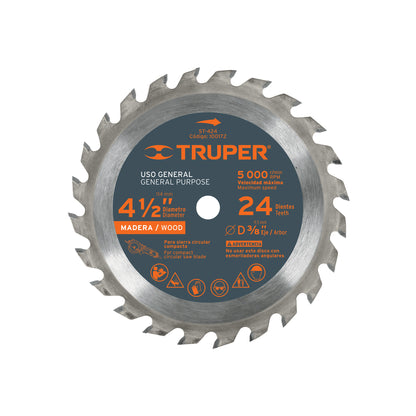 Disco sierra 4-1/2 pulg para madera 24 3/8 pulg - SKU 100172