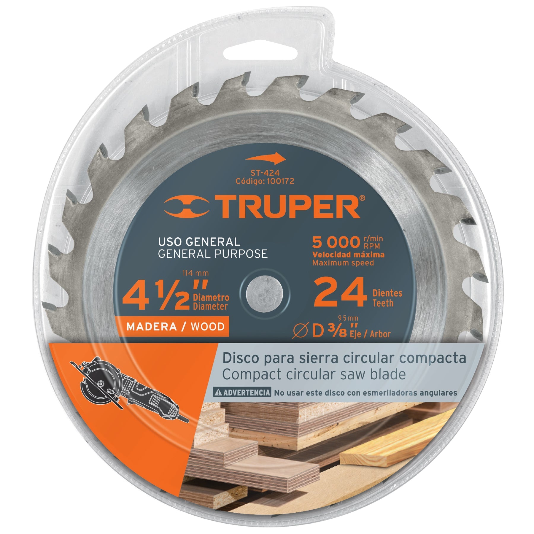 Disco sierra 4-1/2 pulg para madera 24 3/8 pulg - SKU 100172
