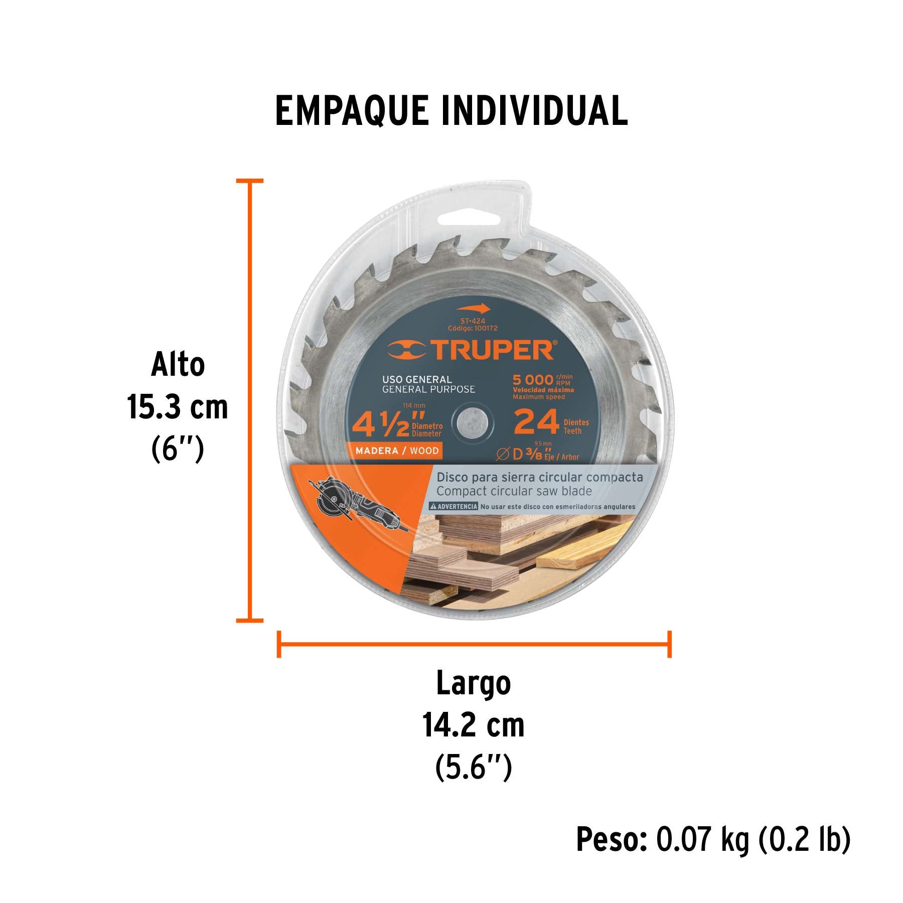 Disco sierra 4-1/2 pulg para madera 24 3/8 pulg - SKU 100172