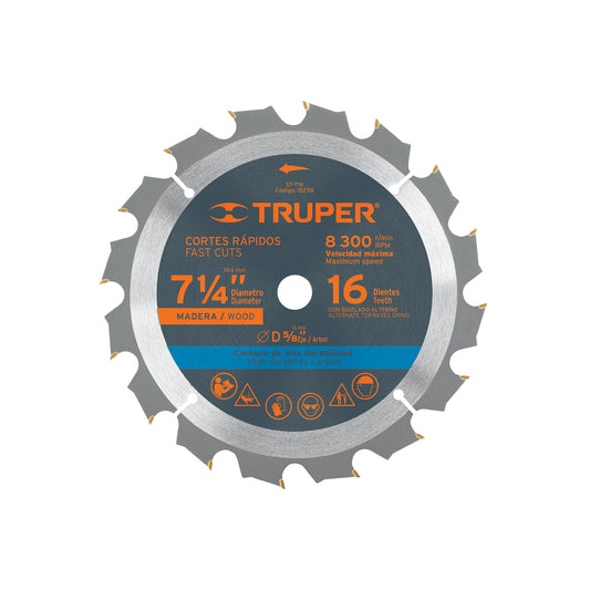 Disco sierras diámetro 7 1/4", centro de 5/8" para madera