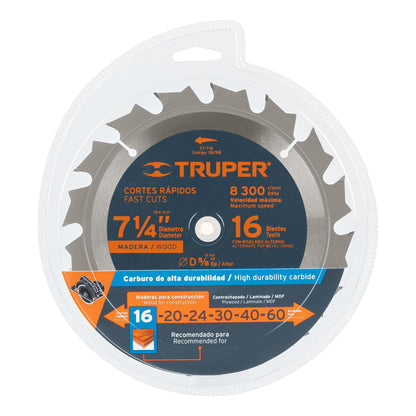 Disco sierras diámetro 7 1/4", centro de 5/8" para madera