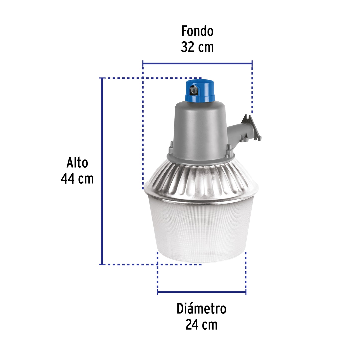 Luminario suburbano con foco LED de 50 W y sensor de luz