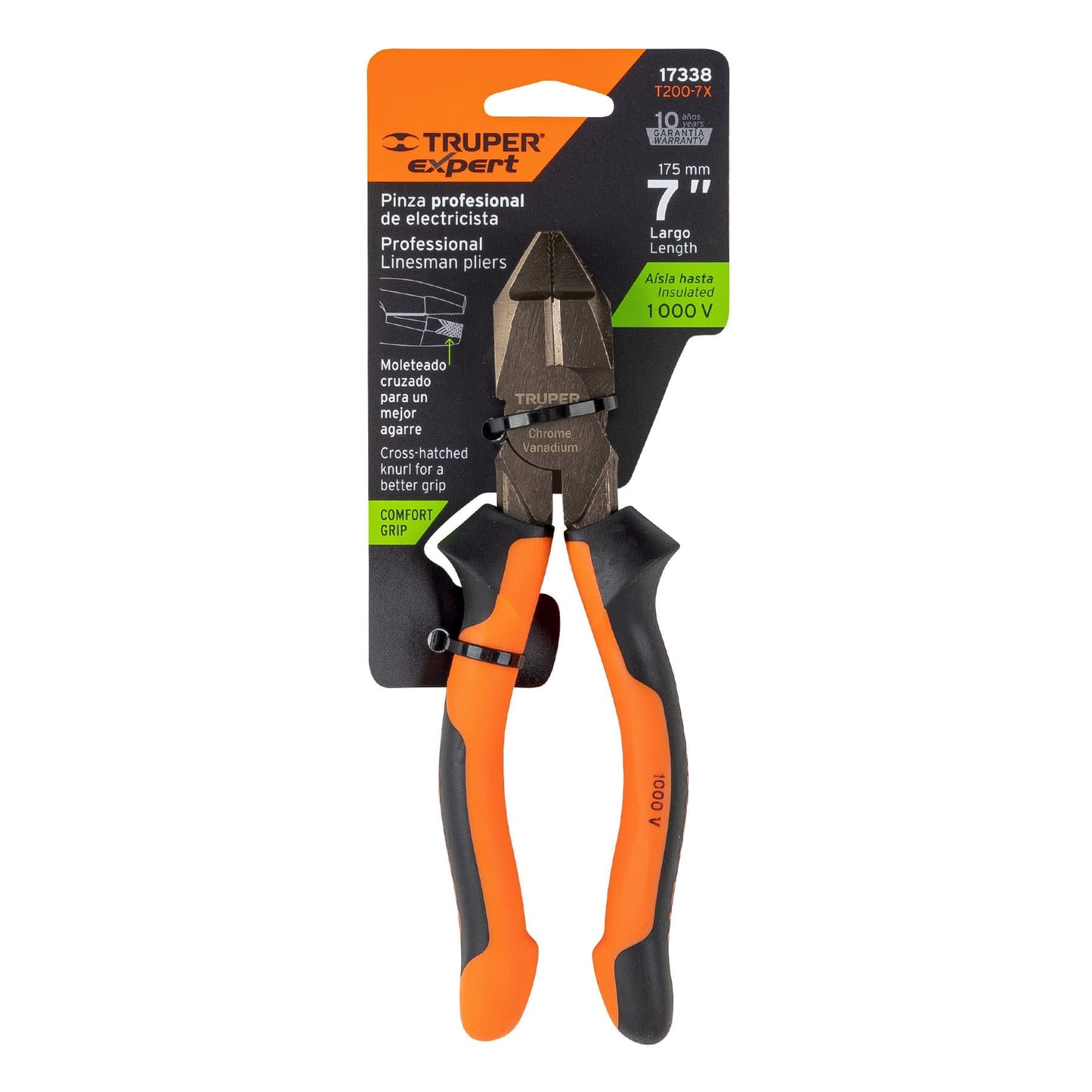 Pinza electricista 7" uso rudo de alta palanca con mango Comfort Grip