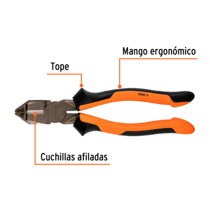 Pinza electricista 8" uso rudo de alta palanca con mango Comfort Grip