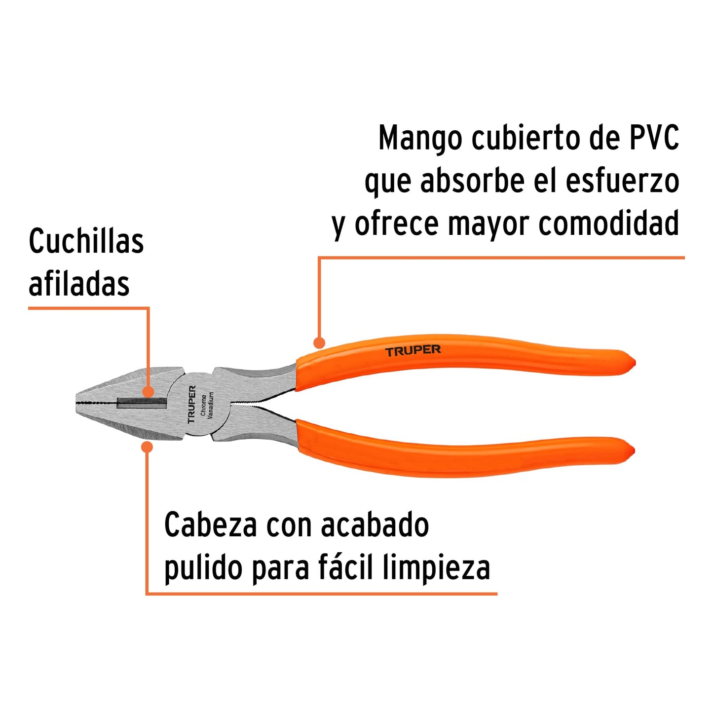 Pinza para electricista 8" uso rudo con mango PVC