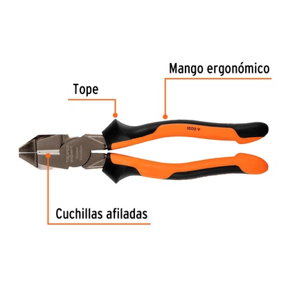 Pinza electricista 9" uso rudo de alta palanca con mango Comfort Grip