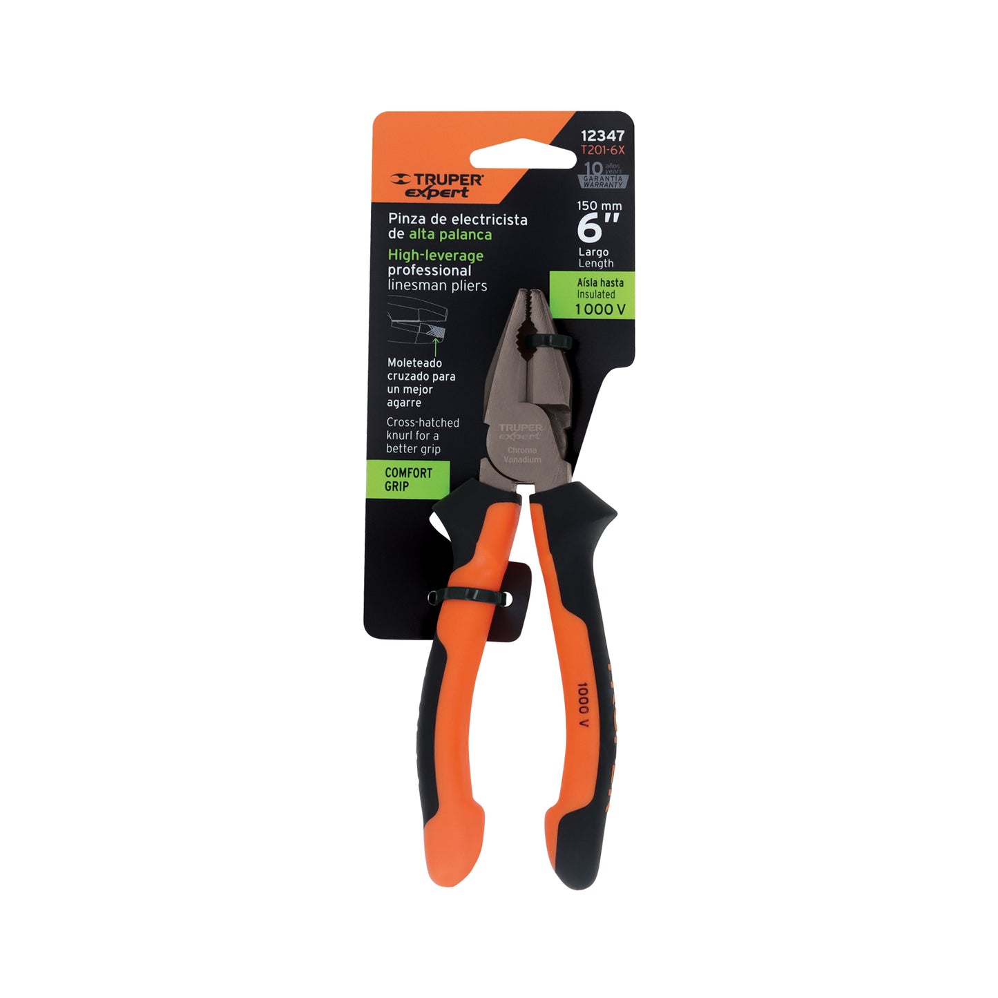 Pinza para electricista 6" alta palanca con mango Comfort Grip