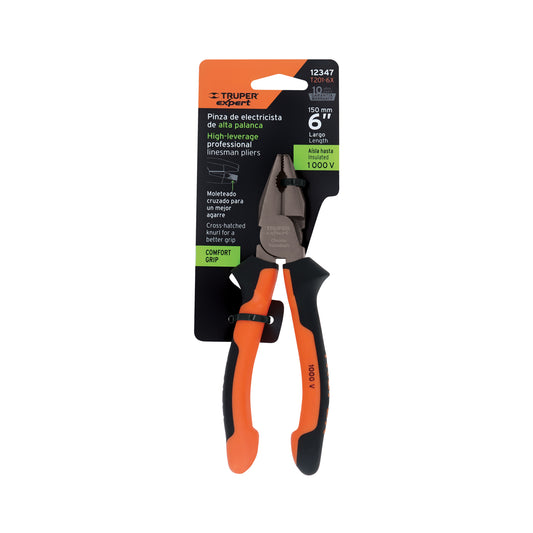 Pinza para electricista 6" alta palanca con mango Comfort Grip