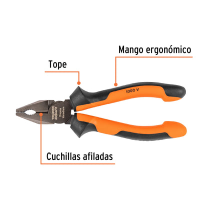 Pinza para electricista 6" alta palanca con mango Comfort Grip